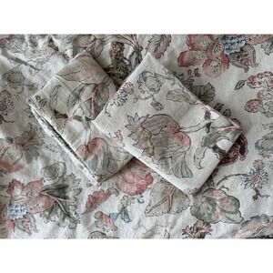 Pottery Barn Grace Floral Linen Cotton Duvet Cover Full/Queen Cottage Shabby